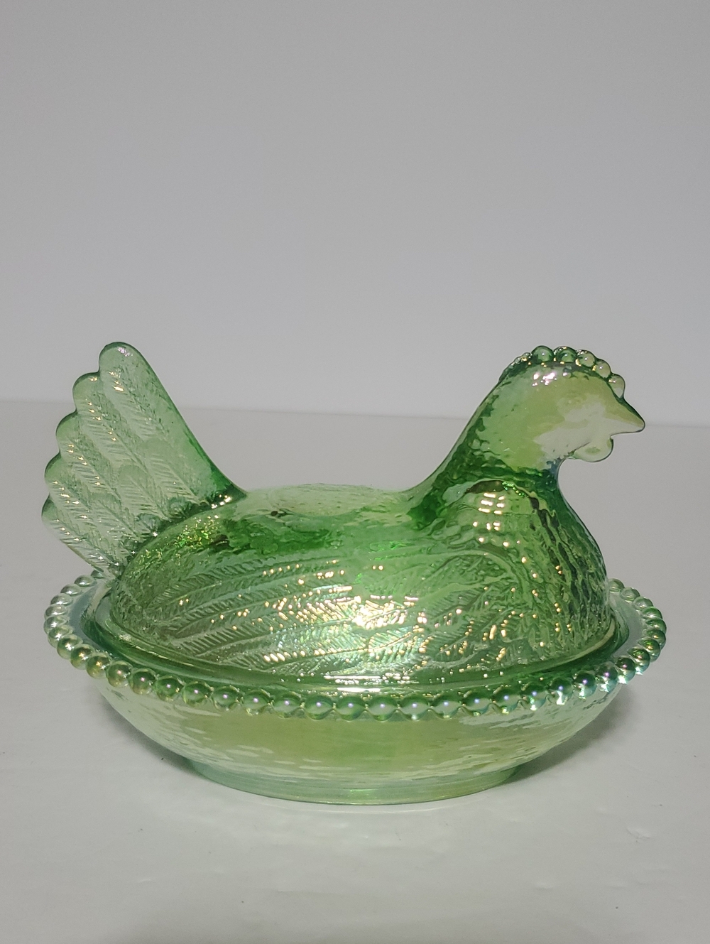 Rose's Closet Lime Green Iridescent Glass Hen On Nest